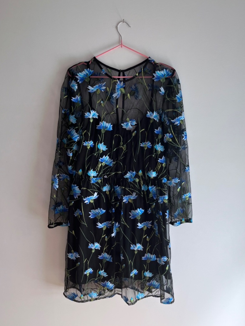 Embroidered floral cocktail dress in sheer black - Size UK 16 / US 12